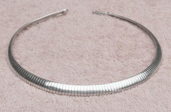 Vintage 925 STERLING SILVER (Italy) CHOKER -8mm Omega Domed 16" Necklace Lobster Clasp- Solid 42g