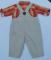 Vintage Baby Gap 2 PC Tan Bib Overalls & Plaid Button Down Shirt Bear Logo Snap legs Buckles 6-12 Mos