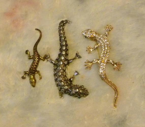 Vintage LOT of 3 GECKO LIZARD Pins Brooches--Nice Southwestern costume jewelry