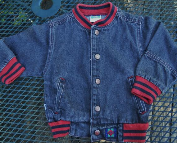 Vintage USA Little LEVIS Denim Baseball JACKET faded Black Jean Varsity Jacket Unisex Kids sz 4--Chest 28