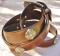 Vintage FOSSIL 1" Western Leather CONCHO BELT- Brown w Conchos-Ornate Silver Buckle size L 36