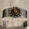 Vintage TIGER EYE 925 Sterling Silver Cuff BRACELET open back-- Cab Bezel Set--estate 28 grams